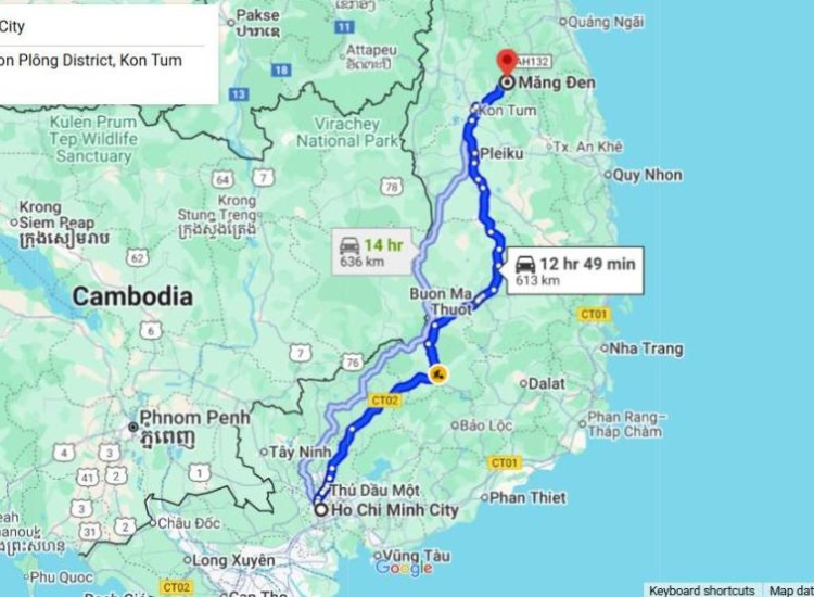 Tổng quan đường đi Măng Đen từ Sài Gòn Tổng quan đường đi Măng Đen từ Sài Gòn 1